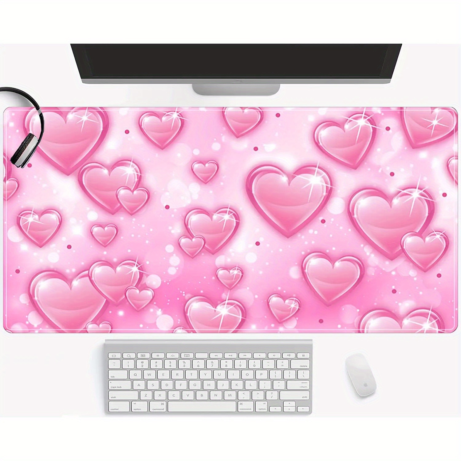 Y2K Desk Setup - Pink Y2K Hearts Extended Mouse Pad
