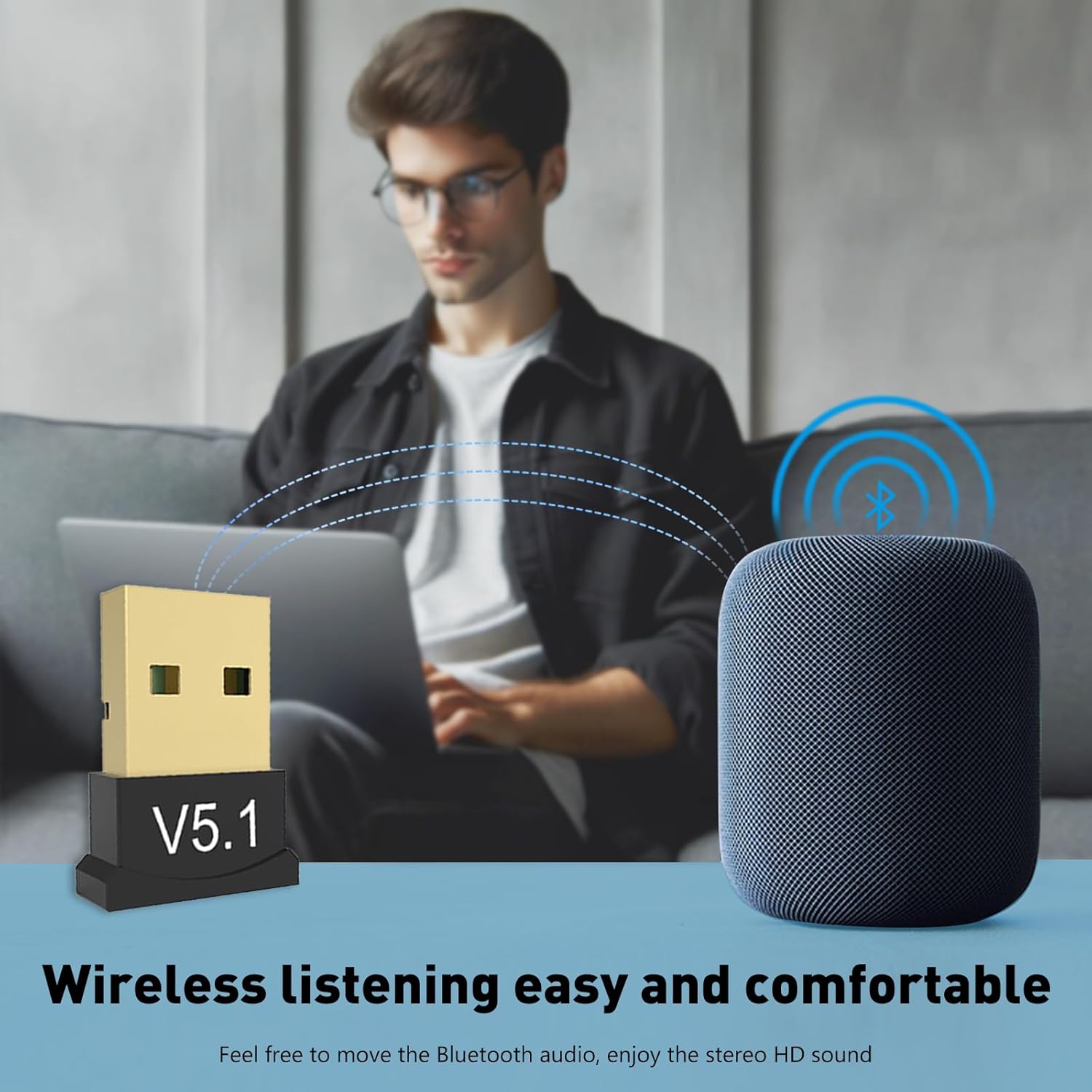 Desk Setup Speakers - Bluetooth 5.1 Dongle Adapter Wireless USB