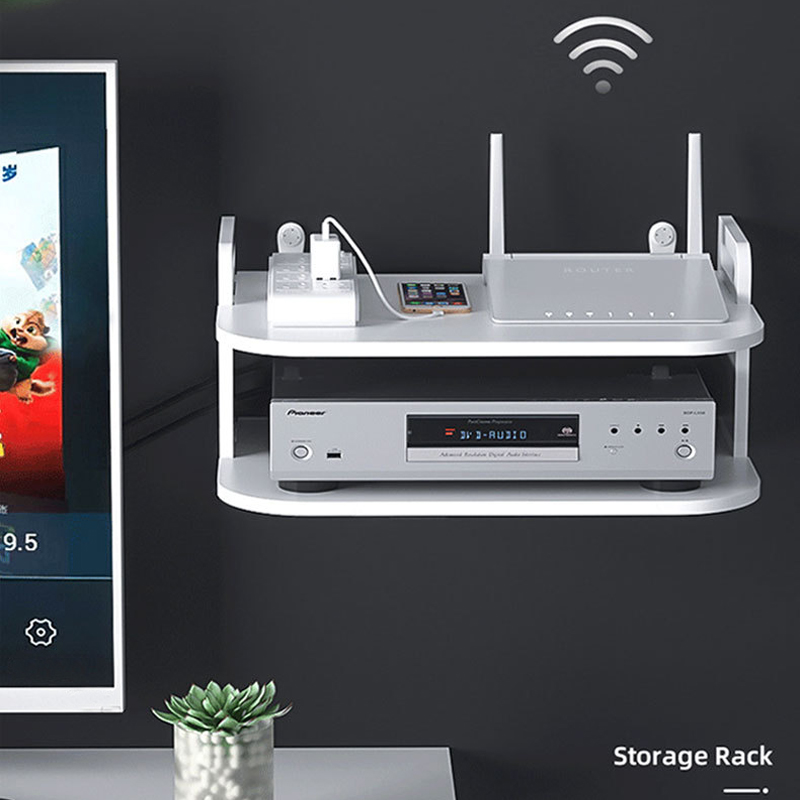 Desk Room Setup - Wall-Mounted Router Cable Organizer Shelf Ventilated