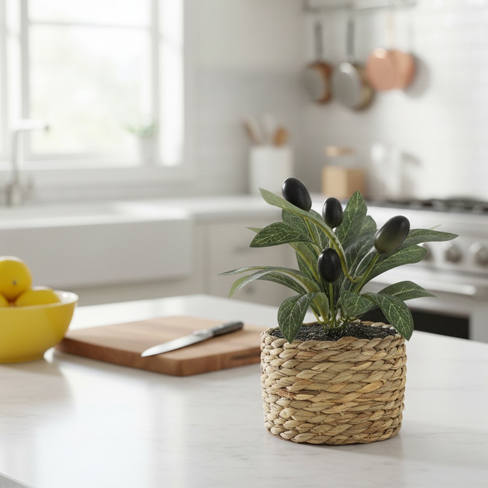 Desk Setup Shelf - Artificial Olive Tree Potted Plant for
