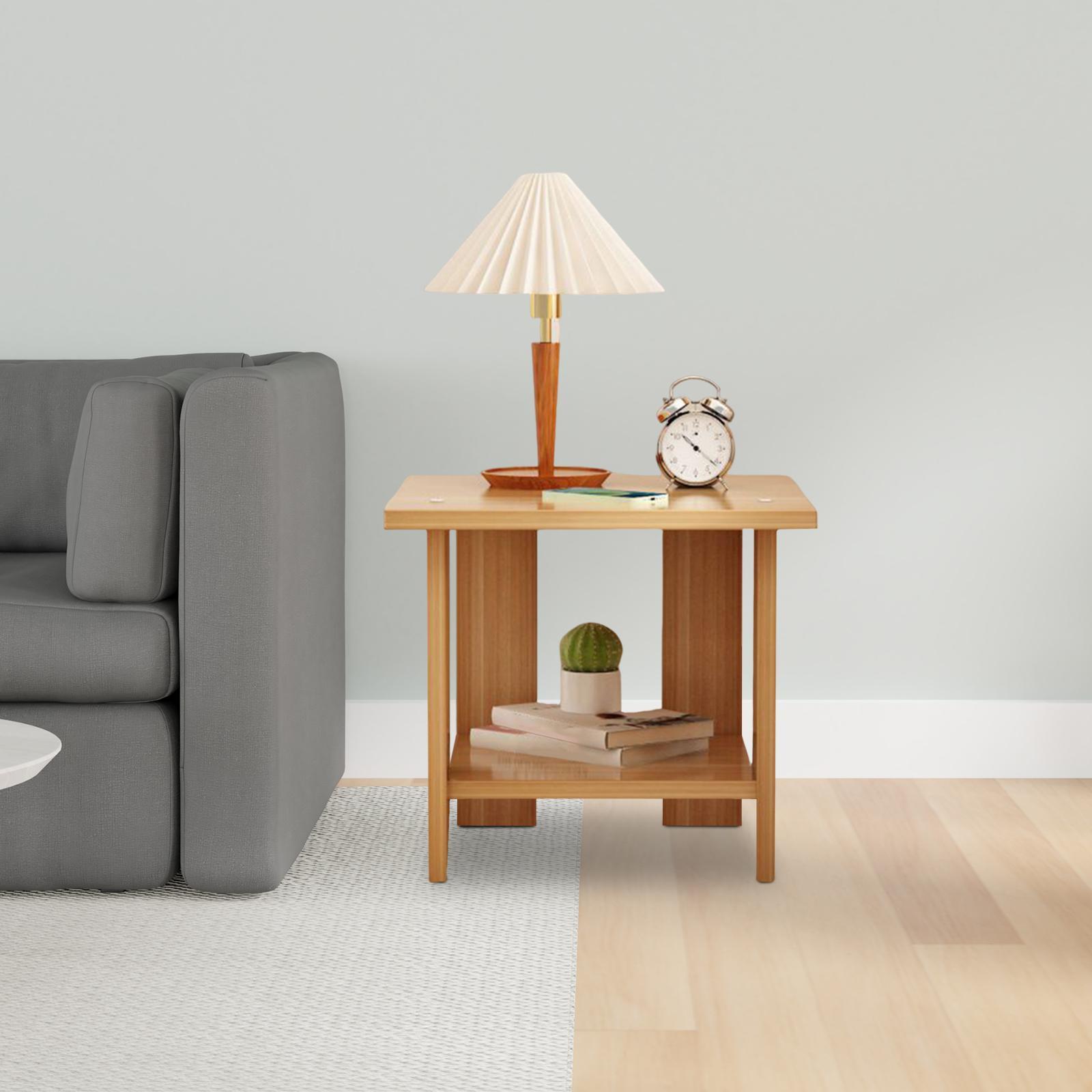 Desk Setup Maker - Wooden Double Layers Side Table Multifunctional
