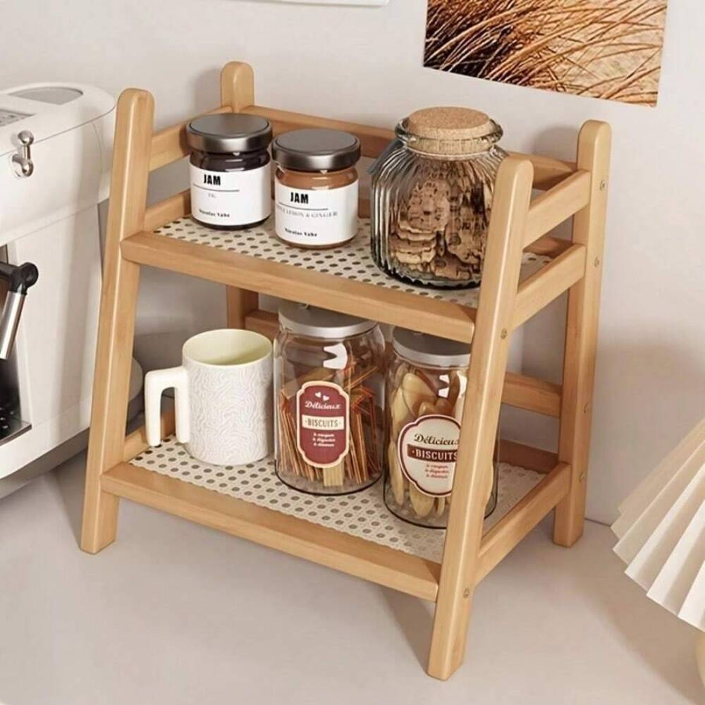 Desk Setup Shelf - 2-Tier Bamboo Countertop Storage Rack, Wooden