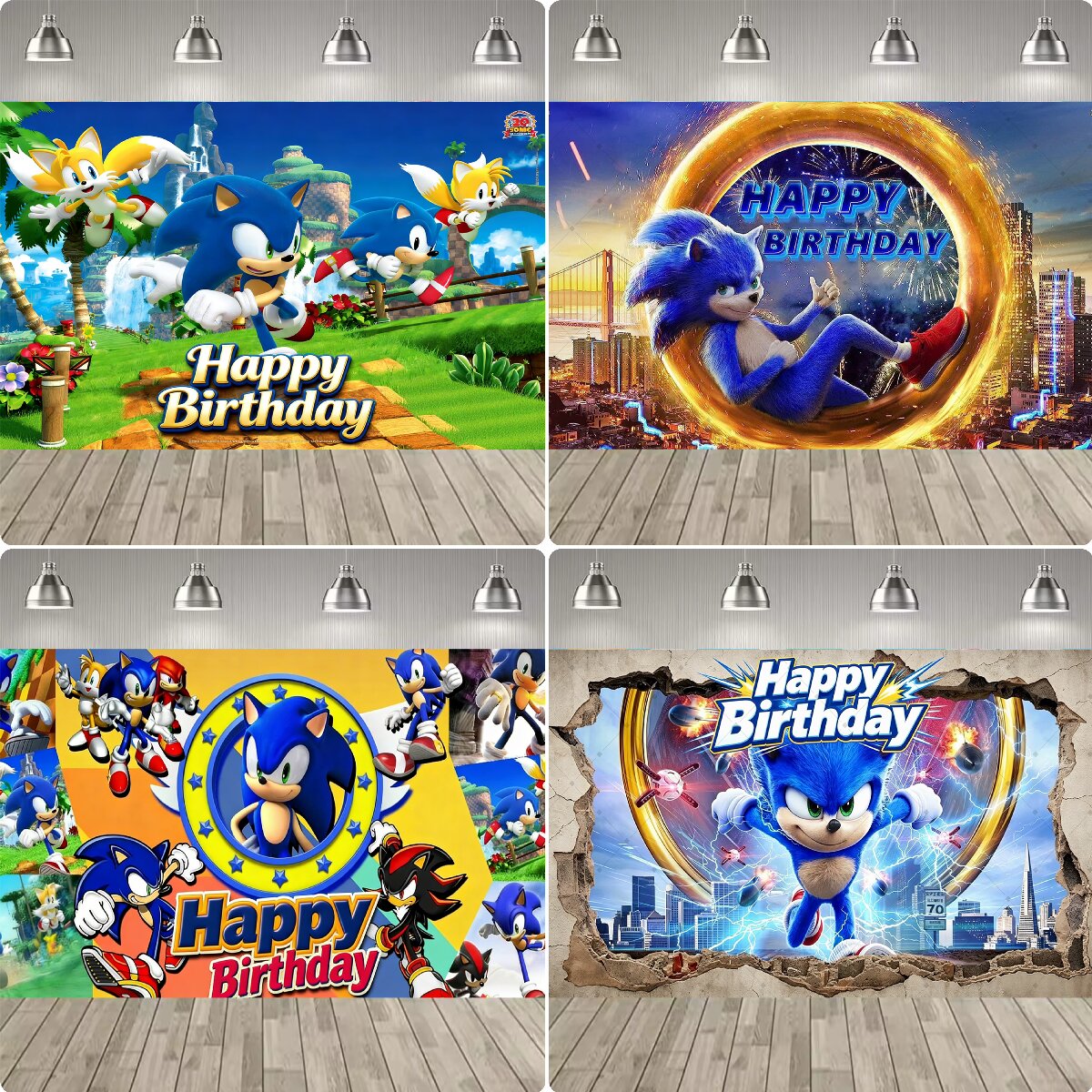 Desk Setup Background - Cartoon Blue Hedgehog Photo Party Decorations
