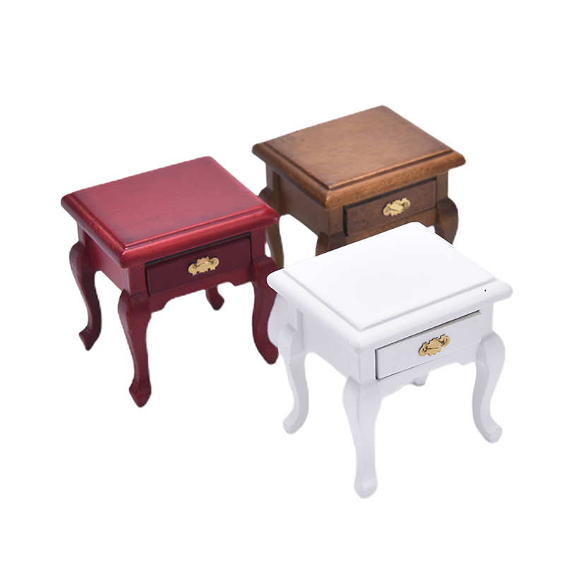 Desk Setup Wood - Dollhouse Miniature Furniture Wooden Bedside Drawer