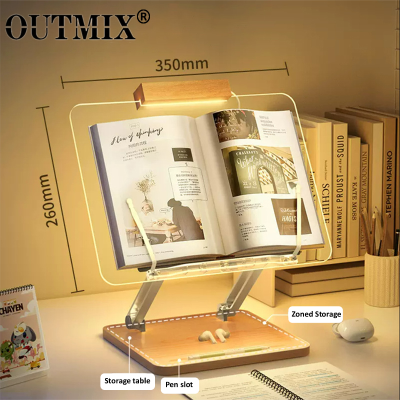 Desk Setup Wood - Wooden Reading Stand with Light Transparent
