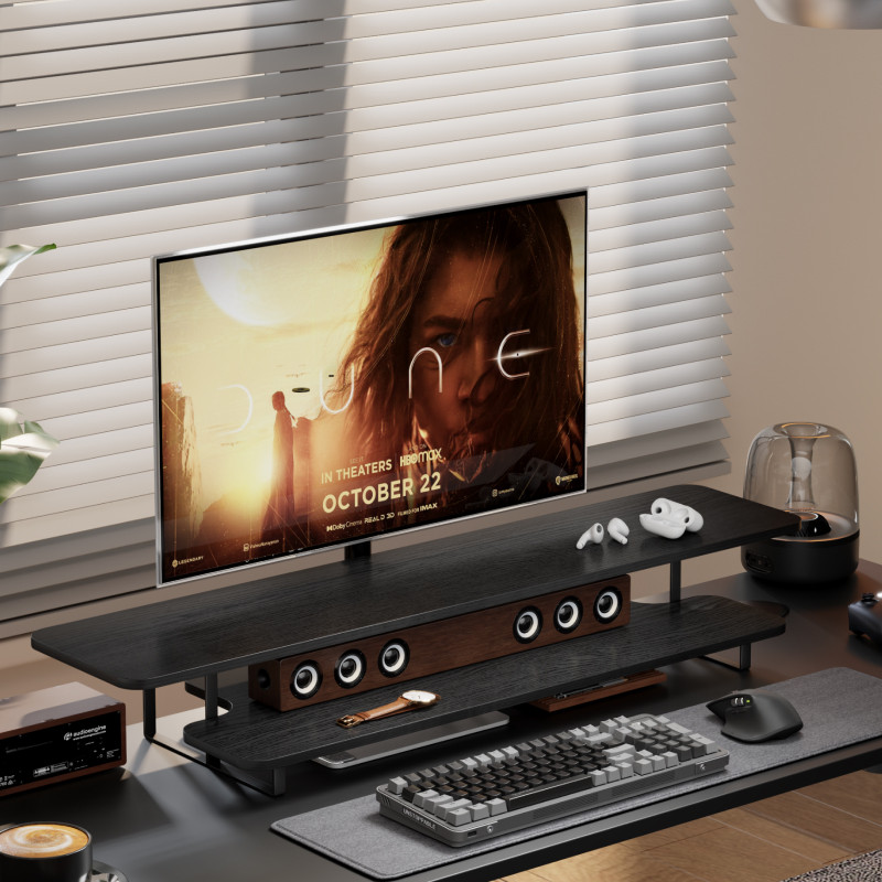 Walnut Finish Monitor Stand Ri - Desk Setup Laptop And Monitor review and price
