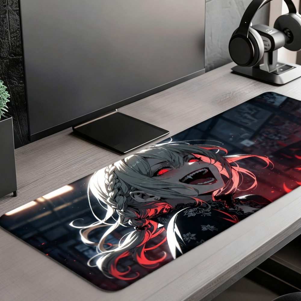 An anime girl with red flames  - Desk Setup Simple review and price
