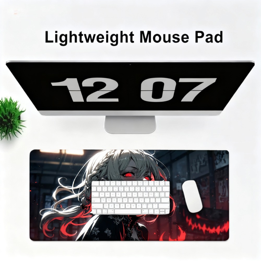 An anime girl with red flames  - Desk Setup Simple review and price