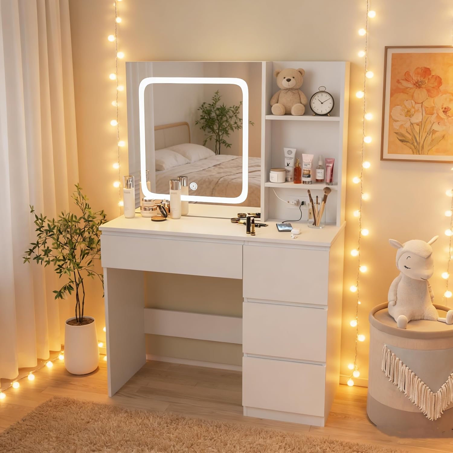 i*-Make Up Vanity Desk with Ch - Desk Setup Charging Station review and price