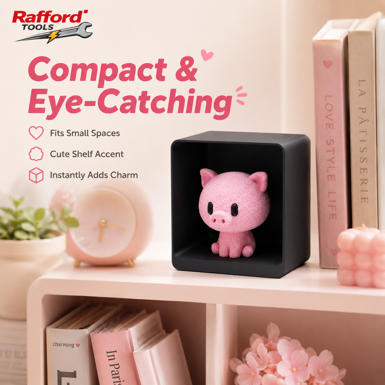 Rafford Cute Flocked Pink Pig  - Desk Setup Shelf review and price