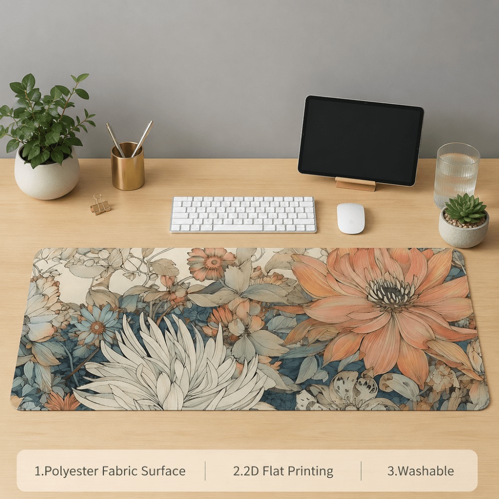 Retro floral table mat, featur - Desk Setup With Plants review and price