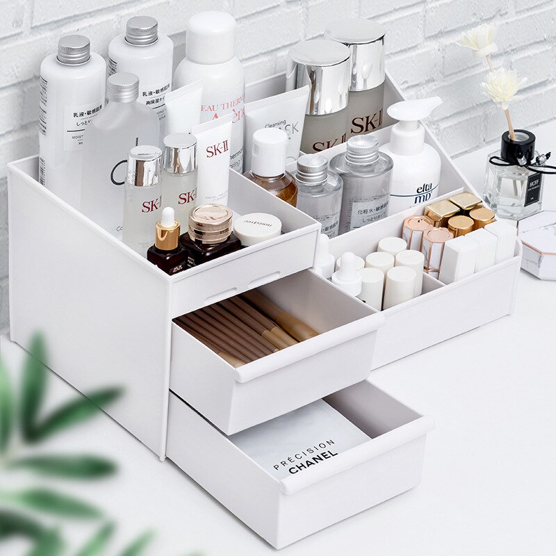 1PC White Plastic Makeup Stora - Desk Setup Shelf review and price