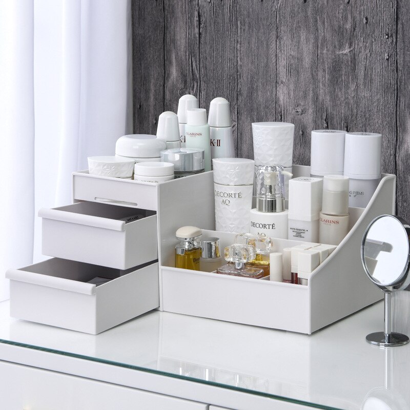 1PC White Plastic Makeup Stora - Desk Setup Shelf review and price