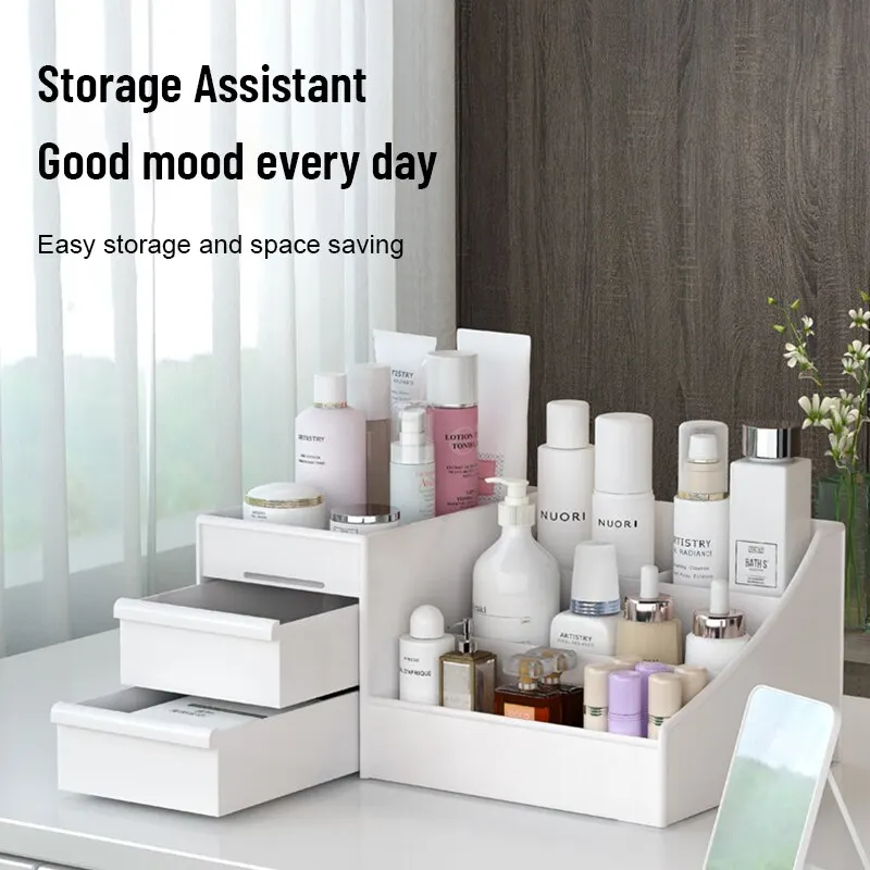 1PC White Plastic Makeup Stora - Desk Setup Shelf review and price