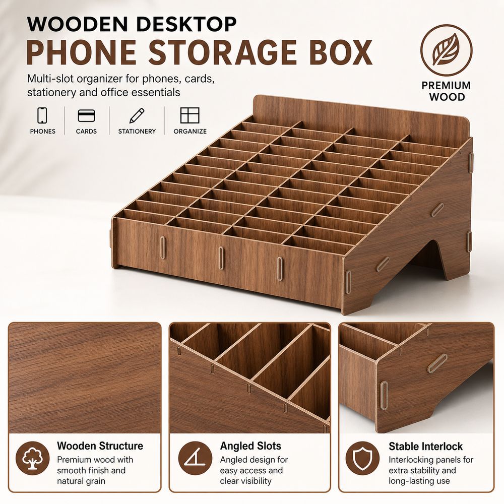12/24/36/48Grid Phone Storage  - Desk Setup Wood review and price